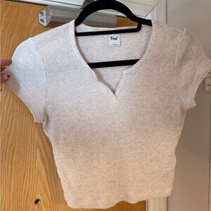 Aritzia TNA White Ribbed Long Sleeve Tee